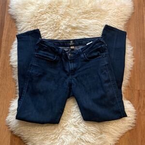 Just Black Cropped Skinny Ankle Zipper Dark Blue Denim Jeans Sz 25 Midrise